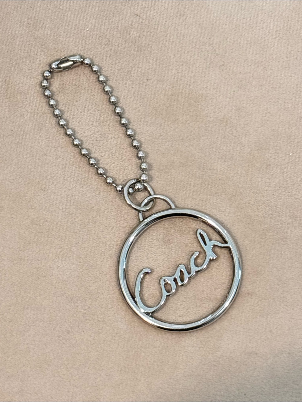 COACH Poppy Silver Script Round Keychain Charm - Picture 7 of 7